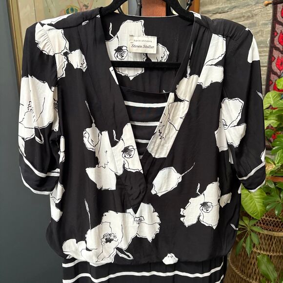 VTG Karin Stevens 100% Rayon Black and White Floral Midi Dress size 8 - Picture 4 of 13